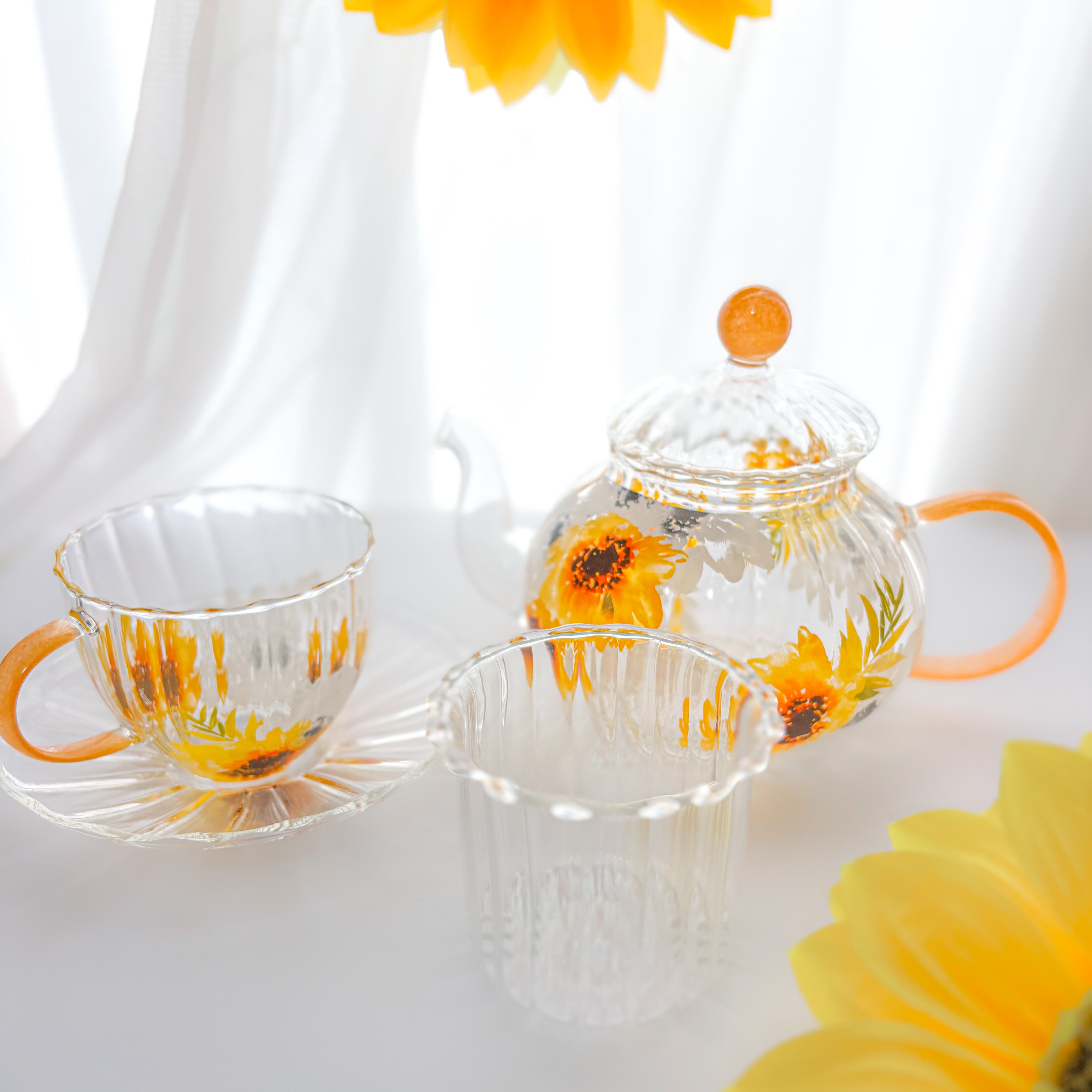 向日葵の耐熱ガラスのティーセット〜夏のひとときに〜